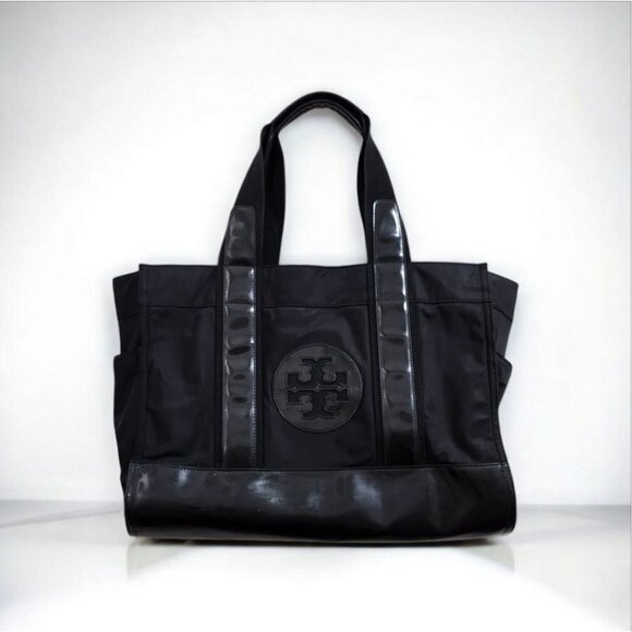 TORY BURCH Handbag/Nylon/Enamel/BLK/Black/Solid Color Black Nylon/Pate - Picture 1 of 15